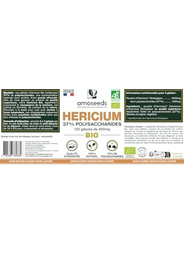 Hericium Erinaceus BIO | Champignon de la Mémoire | Hautement Dosé, 37% Polysaccharides | 120 gélules vegan | Lion’s Mane, Vegan, Sans Additifs | Qualité Supérieure | Fabriqué en France
