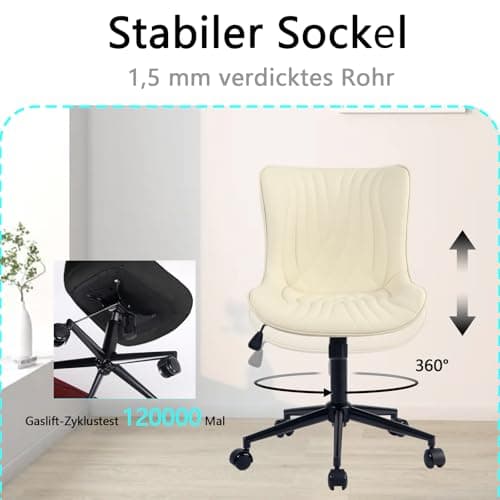 YOUTASTE Chaise de Bureau, Fauteuil Ergonomique avec Cuir PU, Chaise Pivotante avec roulettes & Dossier, Réglable en Hauteur et Fonction Bascule, pour Bureau, Chambre, Capacité 136kg, Beige