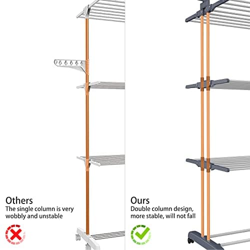 HOMIDEC Etendoir Linge, 4 Niveaux Grande Sechoir a Linge Pliable avec Roues, Acier Inoxydable Seche Linge Etendoir pour Intérieur et Extérieur, Gris