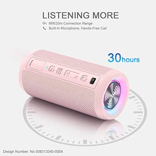 Ortizan Enceinte Bluetooth Portable sans Fils.lumière LED, IPX7 Lecture 30H, Volume Plus Fort et Basses améliorées,Durable pour Les Voyages, l'extérieur... (Pink)