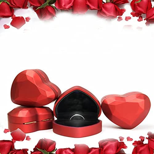 Boîte de Bague de Mariage, Boîte à Bague en Forme de Cœur en Velours, Forme de Coeur Boîte de Bague de Stockage de Mariage Saint Valentinpour Mariage, Fiançailles, Saint-Valentin (Rouge)