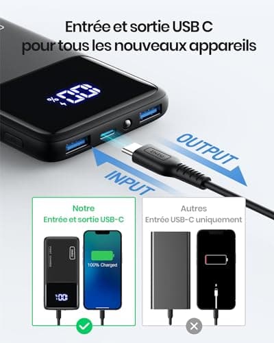INIU Batterie Externe, 22.5W 10000mAh Power Bank, Batterie Portable USB C Input & Output PD3.0 QC4.0 Charge Rapide Powerbank Compatible avec iPhone 16 15 14 13 12 Pro Max Plus Samsung iPad Pro etc