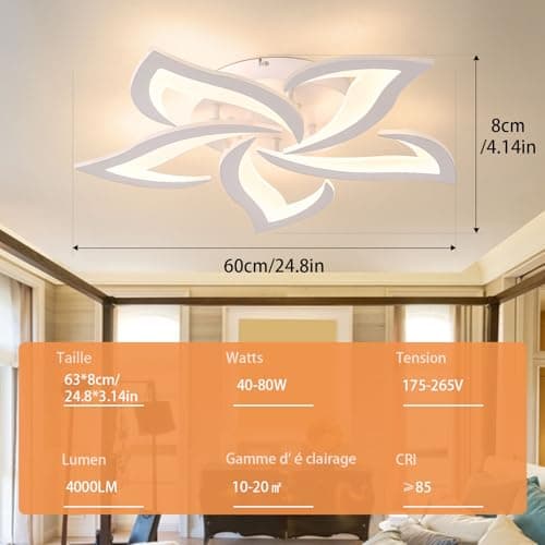 Tetipa Plafonnier LED Dimmable, 40-80W Luminaire Plafonnier Salon Télécommande APP, 3000k-6500k Lampe de plafond Lampe de Plafond per Chambre Salle à manger Luminaire Plafonnier
