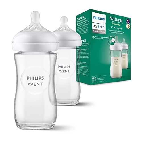 Philips Avent Lot de 2 biberons en verre à Réponse Naturelle – biberon de 240 ml, sans BPA pour les bébés de 1 mois et + (modèle SCY933/02)