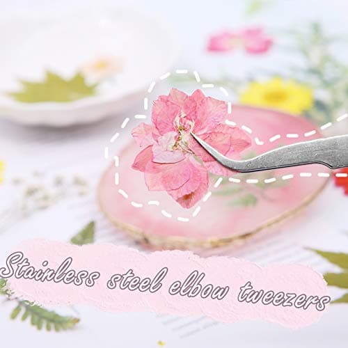 Lot de 65 véritables fleurs séchées pressées avec plusieurs pétales de fleurs séchées avec 5 marque-pages et pince à épiler pour la fabrication de bougies, loisirs créatifs, bijoux en résine, nail art