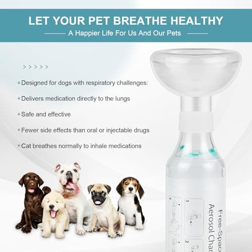 Espaceur d'inhalateur pour Chat/Chien avec Masque en Silicone de Forme Ronde, Chambre d'aérosol félin avec indicateur de Respiration 2 Masques (Chien)