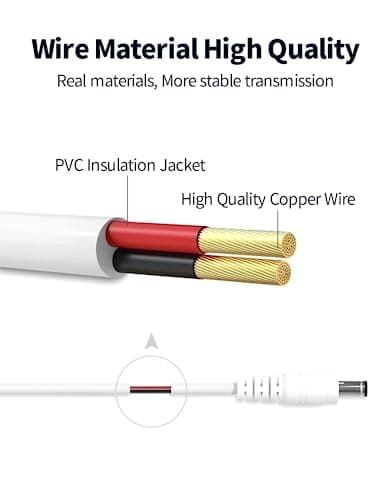 Câble d'Extension DC Tonton 2M, Adaptateur d'alimentation 5,5mm x 2,1mm, Câble d'Extension DC 5V~24V, Prise 5521 vers Connecteur pour Caméra de Surveillance, Caméra IP, DVR, Bande LED Blanc 2M