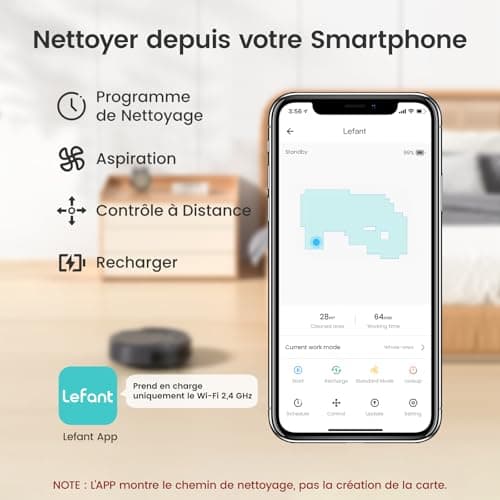 Lefant Aspirateur Robot, Robot Aspirateur Mince Silencieux Connecté avec WiFi/Bluetooth/Alexa/App, 6 Modes de Nettoyage, Auto-Charge, 120min d'Autonomie, Idéal pour Poils d'animaux Sols Durs, M210P