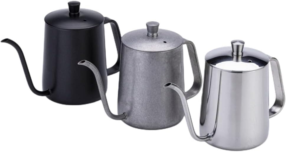 Cafetières à col de cygne en acier inoxydable avec bec étroit (argent, 600 ml)