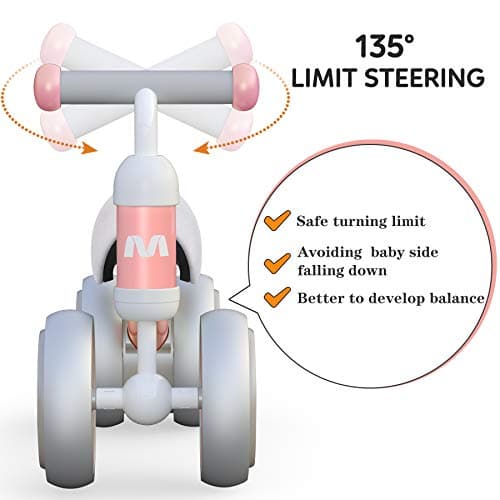 Draisienne Enfants Vélo Bébé sans Pédales 10-24 Mois Jouet Baby Walker Fille Garçon 1-2 Ans Jouet d'Equitation Trotteur Bebe Mini Bike Cadeau Anniversaire Noel Rose