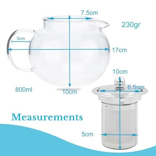 Intirilife Théière avec Filtre en Clair – 800ml Tisanière en Verre Borosilicaté avec Poignée Résistante à la Chaleur – Approprié pour Les Boissons Chaudes et Froides comme Le Thé, Le Café