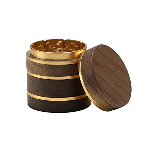 DCOU Premium Grinder Moulin à épices en bois collecteur de pollen avec couvercle magnétique et collecteur de pollen 4 pièces 2,5 pouces (Or)