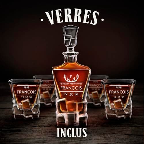 Maverton Ensemble à whisky pour homme - Avec motif décoratif - Décanteur et 2/4 / 6 verres gravés - Set élégant pour lui - Ensemble à whisky au design unique avec personnalisation - Style