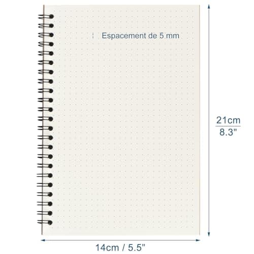 ZCZN A5 Cahier à Spirale Kraft 60 Feuillets par Bloc,Lot of 6 Blocs Carnet de Notes à Spirale Reliure Double Spirale,80 g/m2,Bloc Note Carnet Dessin,120 Pages Pointillés