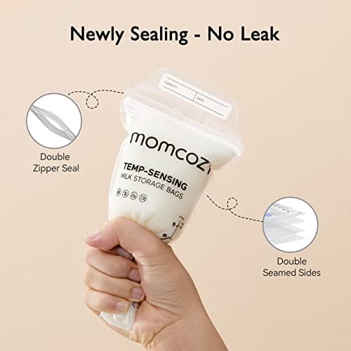 Momcozy Lot de 120 Sacs de Conservation du Lait Maternel, Sacs de Conservation du Lait Maternel, Préstérilisés, Double étanchéité, pour Congélation 180mL