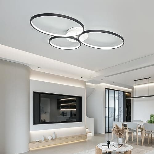 Hsyyz Plafonnier LED de salon,Plafonnier de chambre à coucher Lampe de salle à manger Plafonnier de salon,Moderne Lustre à intensité variable Cuisine Table à manger Lampe suspendue (Blanc + noir)