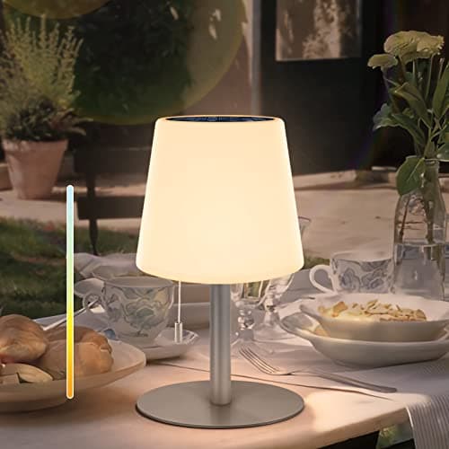 Postlucky Lampe de Table Solaire Exterieur Lampe de Table LED Sans Fil 3 Couleur Dimmable Rechargeable Lampe de Table IP44 étanche pour Exterieure Jardin Terrasse Intérieure - Gris