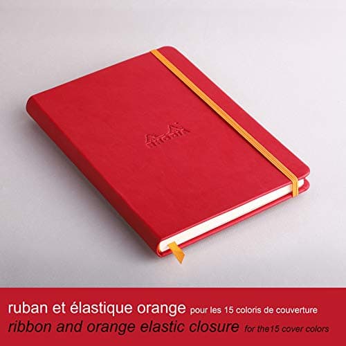 RHODIA 118753C - Carnet Rigide Coquelicot - A5 14,8 x 21 cm - Ligné - 192 pages - Papier Clairefontaine Ivoire 90 g/m2 - Marque-Page, Fermeture Élastique - Couverture Simili Cuir