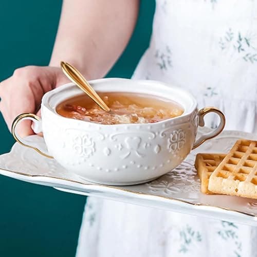 UGCER Soupière en céramique avec louche à Soupe, Bol à Soupe en céramique de Style européen élégant pour Restaurant, décoration de Cuisine à Domicile, Pot à Soupe