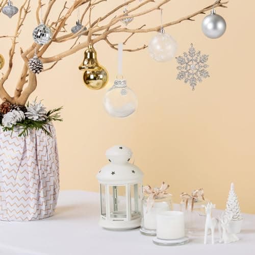 Boule de Noël Transparente 8cm Décoration de Sapin de Noël À Remplir Ornements Décoratifs Cadeaux Acrylique Plume Blanche pour Bricolage Mariage Anniversaire Pâque Papa