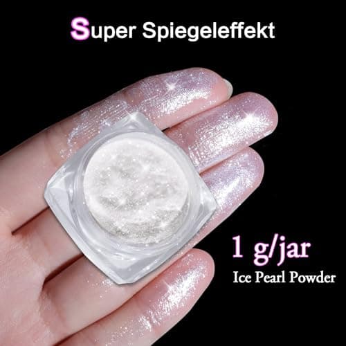 NO.1 Perle Effet Chrome Ongle BISHENGYF: Perle Blanche Poudre Chrome Ongle Chromée, Poudre de Paillettes Aurora Transparente, pour Glazed Donut Nails, Pearl Shimmer Nails
