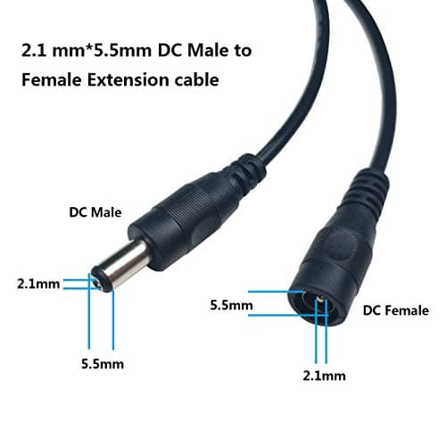 Liwinting 2 Pièces 3 Mètres Rallonge Cordon d'alimentation DC 2,1mm x 5,5 mm Mâle à Femelle Connecteur pour Adaptateur Secteur, LED, CCTV Camera Power, Voiture, Moniteurs, et Plus - Noir