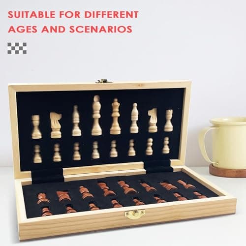 Tekenewbse Echiquier, 29 × 29 cm Jeu D'Échecs en Pliable Echiquier Bois Main Massif, Deluxe Echecs Magnétique, Portable Chess Board Echequier pour Enfants Adultes Fête Voyage