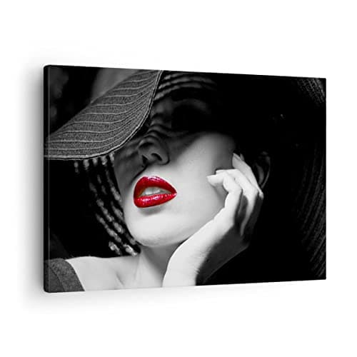 ARTTOR Tableau sur Toile Décoratif 70x50 cm Noir et Blanc Personnes - 3618 | Femme Affronter Bouche Impression sur Toile Décoration Murale Art Mural Toile Imprimée Salon Chambre Cuisine ARTTOR
