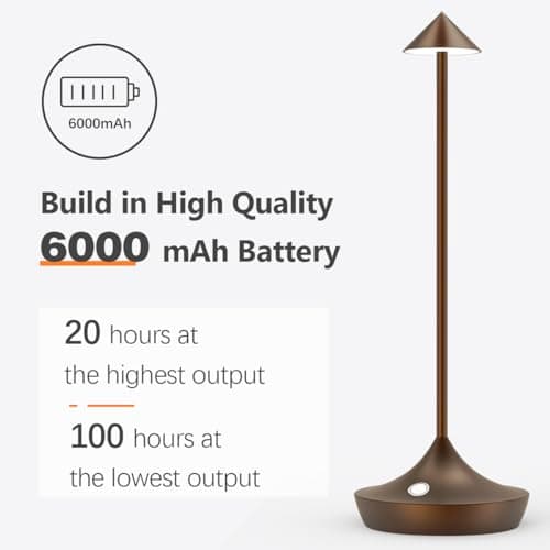 Hapfish lampe de table sans fil rechargeable LED, Lumiere bureau tactile exterieur 6000mAh, Lampe a poser metal design modern, étanche, dimmable, pour chevet, interieur, terrasse, restaurant (marron)