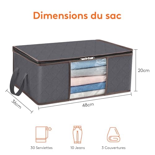 Lifewit Lot de 3 Sac de Rangement Vetement 35L, Boîte de Rangement sous lit Pliable, Housse Rangement Couette Organisateur de Placard, Fenêtre Transparente en Tissu Solide pour Les Vêtements, Gris