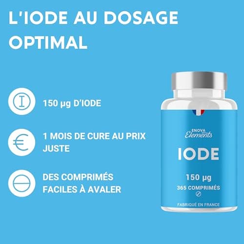 IODE 150 MCG | 365 petits comprimés | Iode thyroide | Fabriqué en France | Iodure de Potassium | Complement alimentaire | Sans additifs indésirables