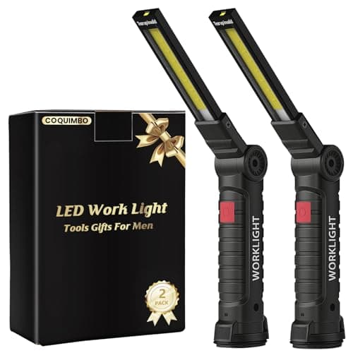 Cadeau Homme, Coquimbo Lampe de Poche Lampe de Travail Rechargeable Lampe Atelier COB Torche avec Base Magnétique 5 Modes Camping Lampe pour Garage, Camping, d'urgence, etc (Noir, 2 Pièces)