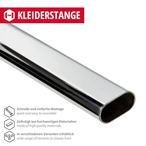 GedoTec® Portemanteaux 1250 mm OVAL Acier acier chromé Tuyau de meubles Tube de penderie 30 x 15 mm incl. 2 Pièce Stock de tube penderie fabriqué en Allemagne