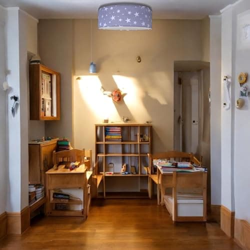 Plafonnier Rond - Luminaire Plafonnier Pour Les Chambres d'enfants en coton avec motif étoilé - abat-jour Ø 28 cm et hauteur 10 cm