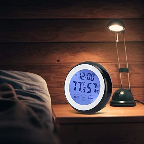 HERCHR Réveil de Voyage, Horloges Numériques LCD Horloge Digitale avec Température, Humidité pour Voyages, Chambre, Bureau, Reveil Matin a Piles