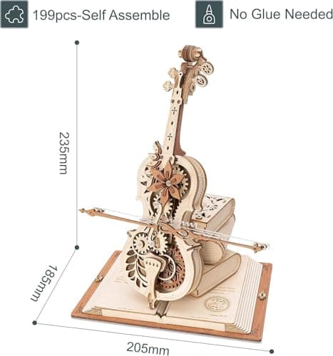 ROBOTIME Puzzle 3D en Bois pour Adultes - Boîte à Musique Violoncelle - Kit de Maquette d'engrenage de Construction - Décoration Exquise Cadeaux
