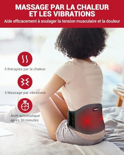 Comfytemp Ceinture Chauffante Lombaire, Coussin Chauffant Pour Dos Sans Fil Avec 3 Modes de Massage et 3 Niveaux de Chauffage, pour Soulager des Douleurs Lombaires, Abdominales, Jambes