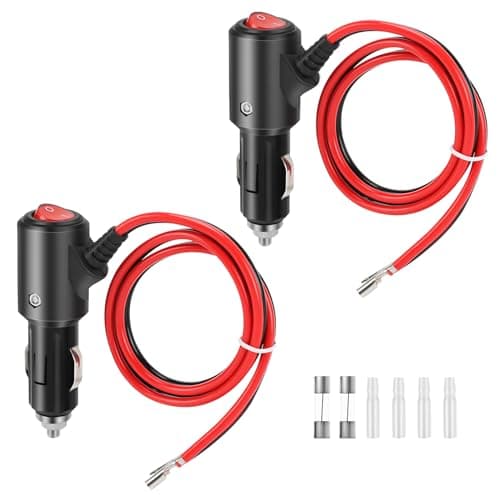 Thlevel Adaptateur Mâle pour Allume Cigare 12V/24V avec 55cm Câble d'extension 14AWG avec Interrupteurs Fusible 15A pour Bateau Onduleur de Voiture (2 Pièces)