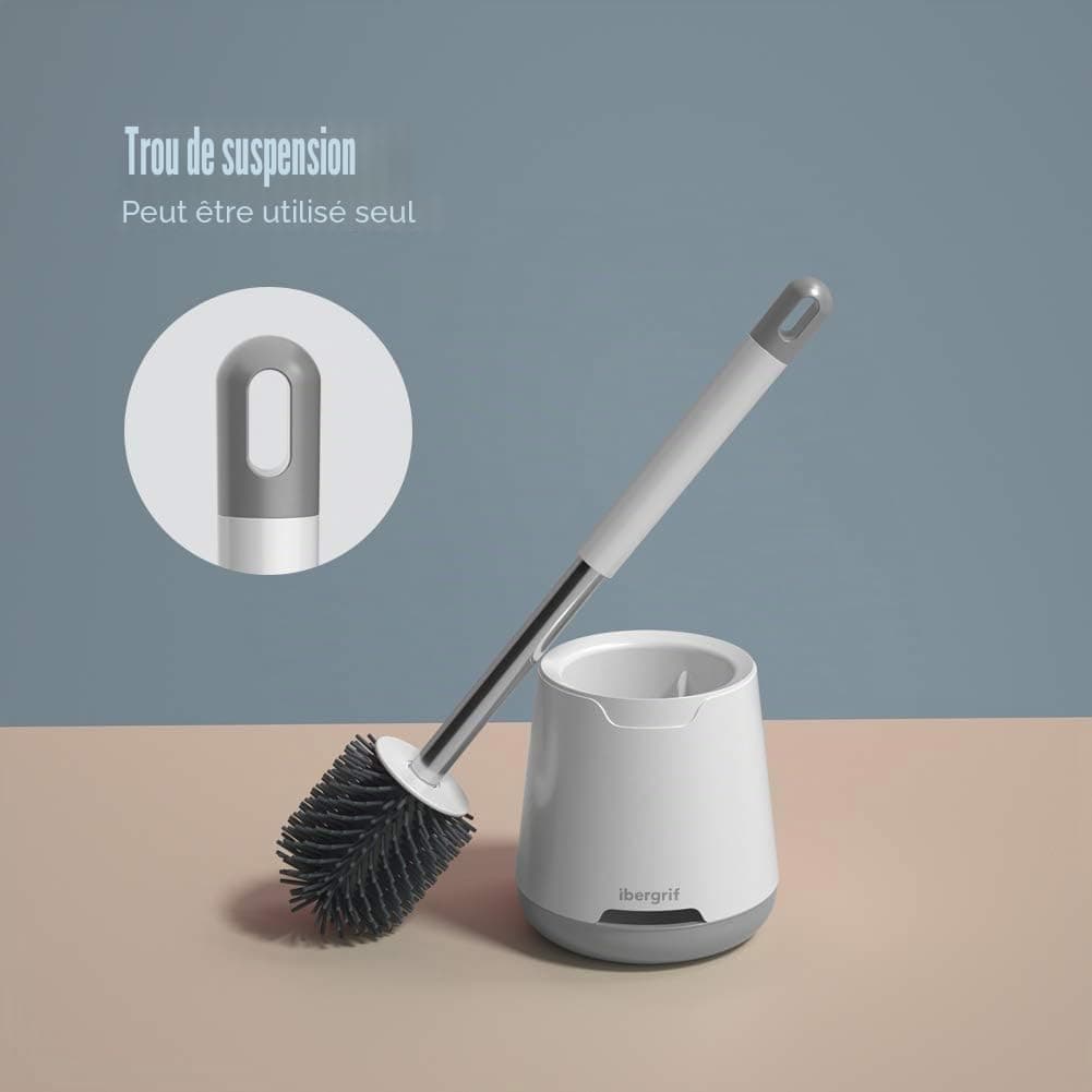Ibergrif Brosse Toilettes WC Silicone et Supports, Balai Toilette WC Blanc
