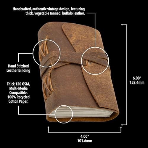 WANDERINGS Petit Carnet Vintage Relié En Cuir – Seulement 11 X 16 cm – Pages Vierges – 150 GSM