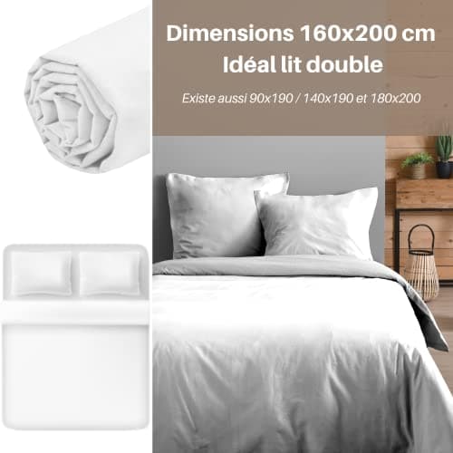 STOF - Drap Housse -Taille 160x200 cm Grand Bonnet 30 cm -100% Coton certifié Oeko-Tex - Couleur Blanc -Modèle Eden - Linge de Lit pour Maison - Doux et Confortable pour Nid Douillet