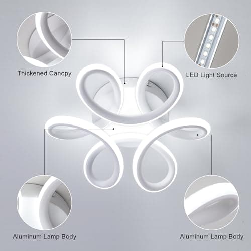 Dorlink Plafonnier LED Fleur, 22W 1980LM Luminaire Plafonnier Petit, Lampe de Plafond LED Moderne, Plafonnier Salon Blanc, 6500K Blanc Froid Plafonnier Chambre, Couloir, Cuisine, Ø24CM