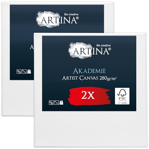 Artina Set de 2 Canvas Toile Peinture Grand Format 80x80 cm – Tableau Peinture Châssis Entoilés en Bois FSC© – Tableau Toile a Peindre Blanche 100% Coton 280g/m2 – Toiles à Peindre Stable Akademie