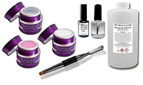 RM Beautynails Lot de 3 gels polyacryl 5 ml – primer 12 ml – nettoyant spécial 100 ml polyacrylique – pinceau avec spatule – 15 ml High Gloss Quickfinish Flex Babyboomer RM Beautynails