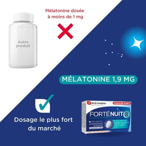 Forté Pharma - FortéNuit 8h - Complément Alimentaire à base de Mélatonine et Plantes - Sommeil de Qualité - 15 comprimés Bi-couches