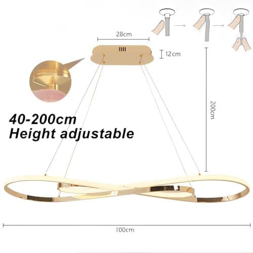 MQW Suspension LED table à manger lampe suspendue à intensité variable avec télécommande lampe à suspension design linéaire lampe lustre réglable en hauteur secrétaire lampe de cuisine (L100cm/57W)or