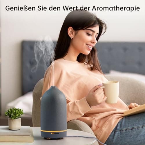 JESMAY Diffuseur d'arômes pour huiles essentielles - 120 ML - Diffuseur à ultrasons de qualité supérieure - en céramique - avec LED sans BPA - pour Chambre à Coucher, Bureau, Spa - Gris