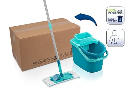 Leifheit Set PowerClean M, Balai serpillère et Seau essoreur ménageant Le Dos, kit avec Housse serpillière Micro Duo pour Un Nettoyage en Profondeur, mécanisme d'essorage Facile, Click-System