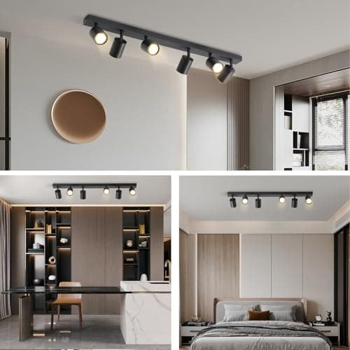 ZMH Plafonnier LED Spot de Plafond Noir : Plafonnier GU10 Spots 6 Ampoules, Spots de Plafond Orientables à 330°, Lampe de Couloir Moderne, Spot Mural Industriel pour Salon, Chambre, sans Ampoule