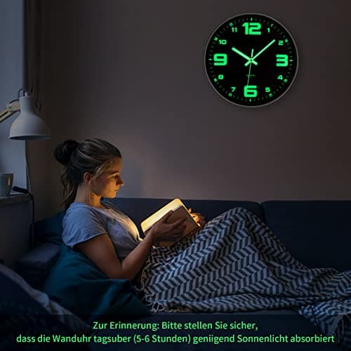ACCSHINE Horloge Murale Lumineuse sans Bruit de tic-tac silencieuse - 30 cm - Quartz Moderne - Grande Horloge Murale à Piles - Facile à Lire - pour Chambre, Maison, Cuisine, Chambre, Bureau, école